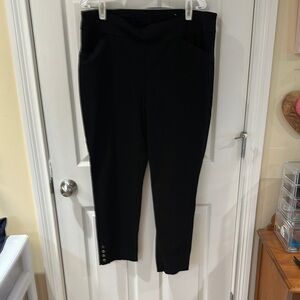Chico’s Black ankle pants with four buttons at hem. Size 3.5